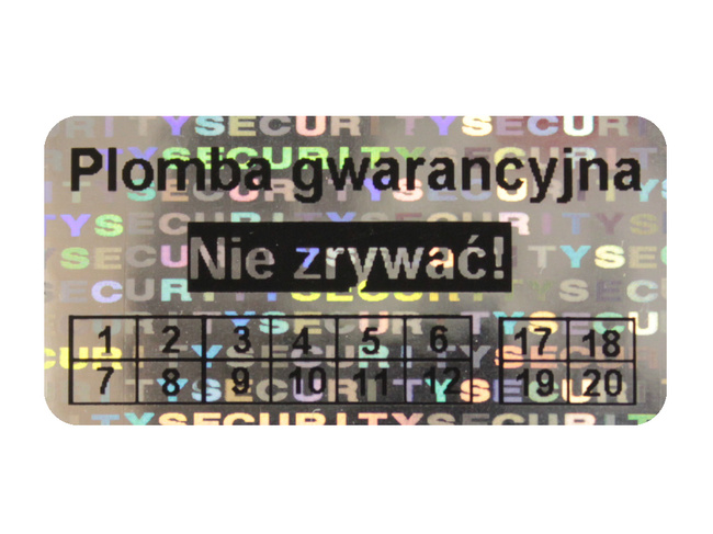 Plomby gwarancyjne stickery 30x15 hologram 500szt twój nadruk !