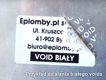 Plomby gwarancyjne stickery 20x8 void biały 500szt twój nadruk !