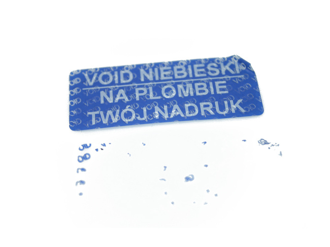 Plomba void niebieski czystousuwalny 60x10 250szt twój nadruk !