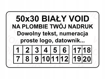Plomby gwar stickery 50x30 void biały 1000szt twój nadruk !