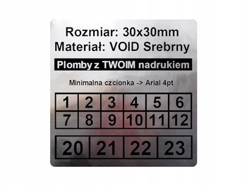 Plomby gwarancyjne stickery 30x30mm void lustrzany 1000szt twój nadruk !