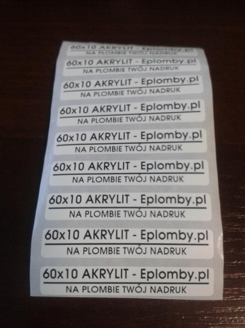 Stickery serwisowe 60x10 akrylit kruszące 250szt twój nadruk !