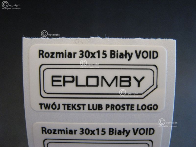 Plomby naklejki stickery void biały 30x15 250 szt twój nadruk !
