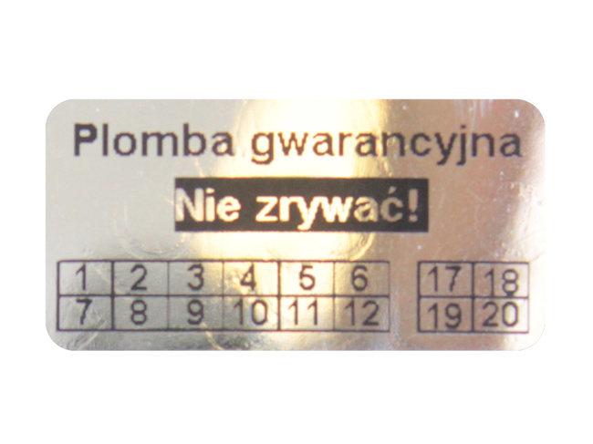 Plomby gwarancyjne stickery 20x10 void lustro 500szt twój nadruk !