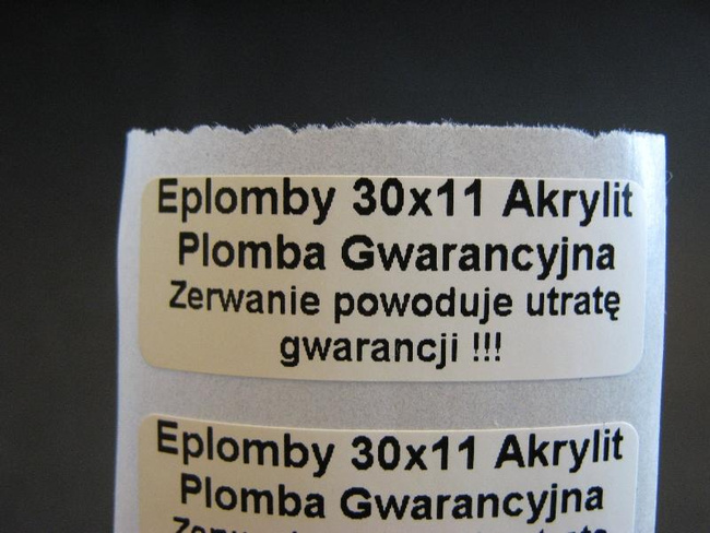 Plomby gwarancyjne 30x11 akrylit kruszące 250szt twój nadruk !