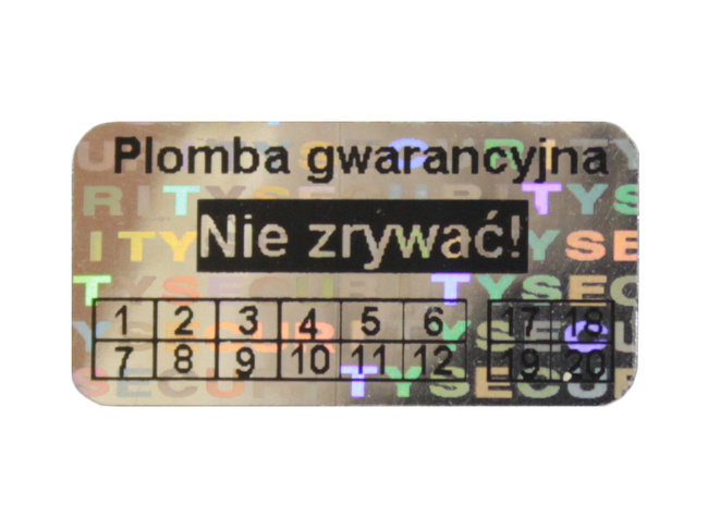 Plomby gwarancyjne stickery 20x10 hologram 250szt twój nadruk !