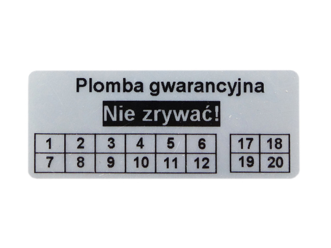 Plomby gwarancyjne stickery 45x18 void mat 500 szt twój nadruk !