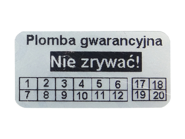 Plomby gwarancyjne stickery 50x20 void mat 250 szt twój nadruk !