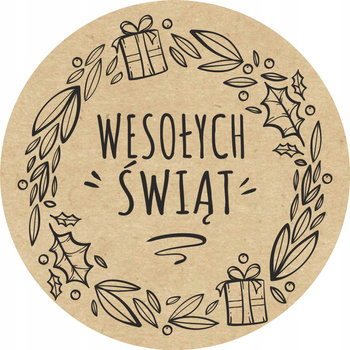 Fi40 etykieta kraft - nadruk " wesołych świąt " wzór 1  / 100 szt / 40
