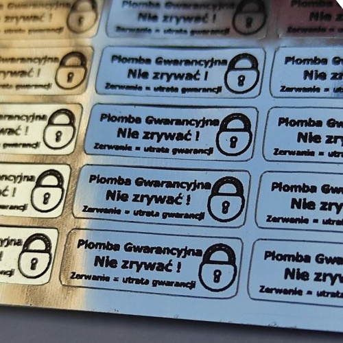 Plomby gwarancyjne stickery 15x5 hologram 500szt twój nadruk !