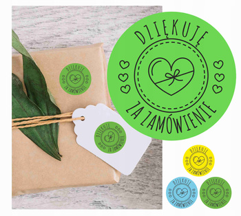 Fi30 etykieta papierowa zielona - nadruk dziękuję za zakup 100 szt