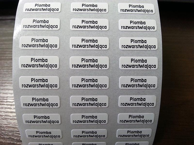 Plomby stickery gwarancja 15x5 folia rzw 500 szt twój nadruk !