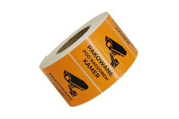 Etykieta ostrzegawcza 88x93 foliowa pomarańczowa ! PAKOWANE POD NADZOREM KAMER ! 500 szt.