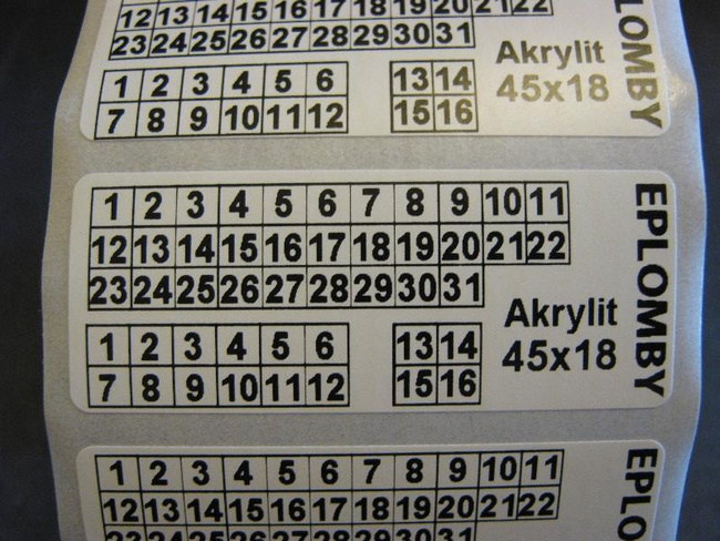 Plomby gwarancyjne 45x18 akrylit kruszące 500szt twój nadruk !