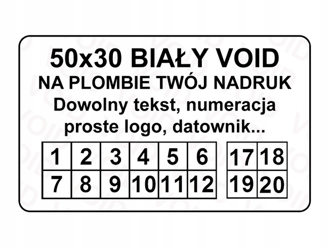 Plomby gwar stickery void biały 50x30 250 szt twój nadruk !