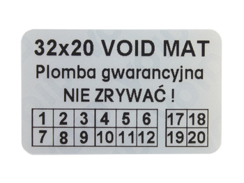 Plomby naklejki gwarancyjne 32x20 void mat 500szt twój nadruk !