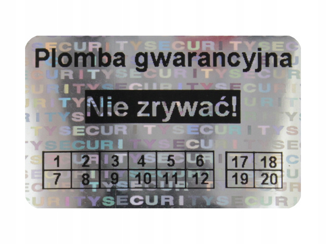 Plomby gwarancyjne stickery 32x20 hologram 250szt twój nadruk !
