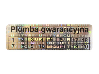 Plomby gwarancyjne stickery 40x12 hologram 250szt twój nadruk !