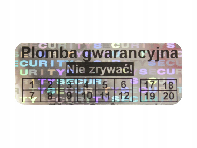 Plomby gwarancyjne stickery 30x11 hologram 1000szt twój nadruk !