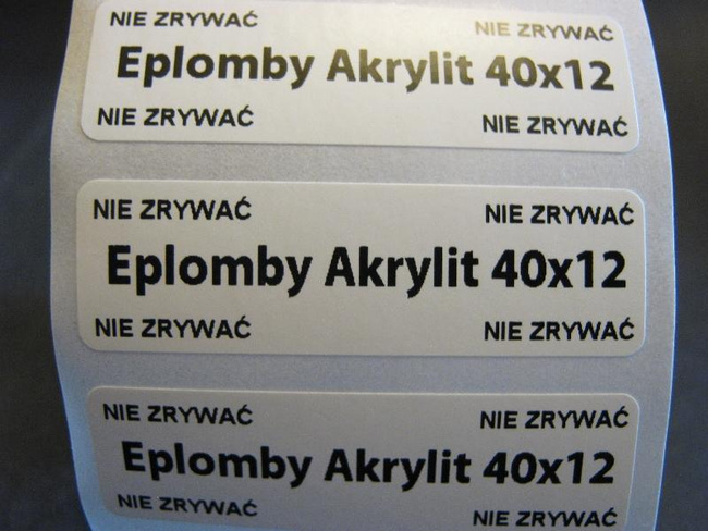 Plomby gwarancyjne 40x12 akrylit kruszące 500szt twój nadruk !