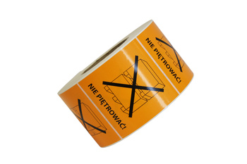 Etykieta ostrzegawcza 88x93 foliowa pomarańczowa  ! NIE PIĘTROWAĆ ! 500 szt.