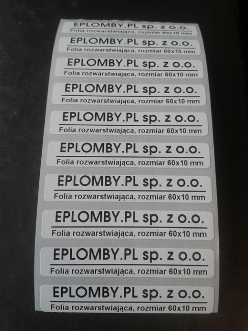 Plomby gwarancyjne stickery 60x10 rzw 1000szt twój nadruk !