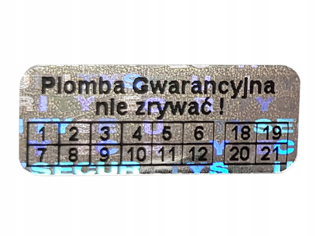 Plomby gwarancyjne stickery 20x8 hologram 1000szt twój nadruk !