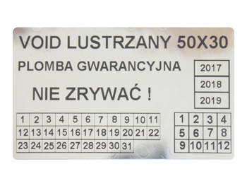 Plomby gwarancyjne stickery 50x30mm void lustrzany 500szt twój nadruk !
