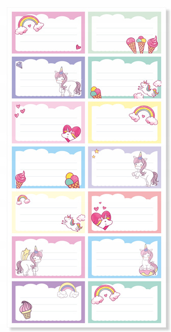 Naklejki na zeszyty 70x40 wzór kucyki 14 szt na arkuszu