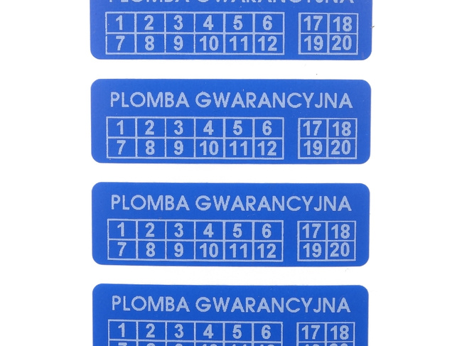 Plomby gwarancyjne stickery 20x8 hologram 500szt twój nadruk !