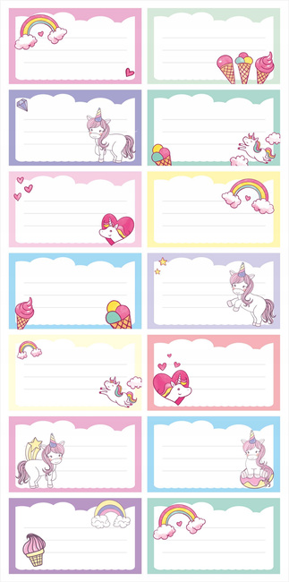 Naklejki na zeszyty 70x40 wzór kucyki 14 szt na arkuszu