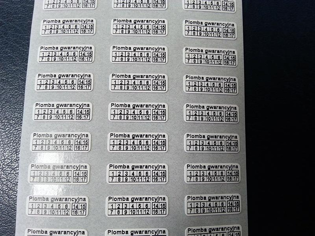 Plomby gwarancyjne stickery 15x5 folia rzw 250szt twój nadruk !
