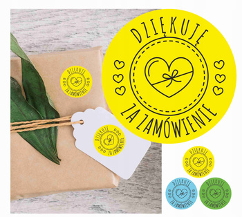 Fi30 etykieta papierowa żółta - nadruk "dziękuję za zamówienie" 100 szt