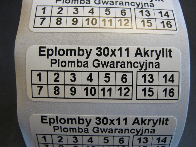 Plomby gwarancyjne 30x11 akrylit kruszące 500szt twój nadruk !