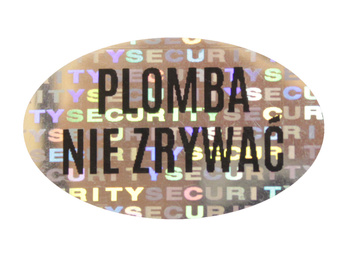 Gwarancyjne stickery owal 25x15 hologram 250szt twój nadruk !