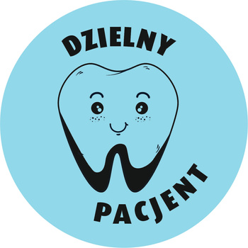 Fi30 etykieta papierowa niebieska - nadruk "dzielny pacjent dentysta ząb" 100 szt
