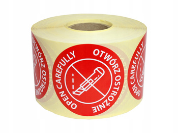 Etykieta termotransferowa fi70 otwórz ostrożnie / 1000 szt / 40