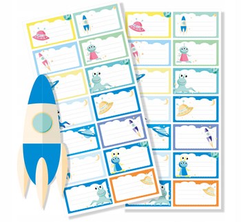 Naklejki na zeszyty 70x40 wzór kosmos 14 szt na arkuszu