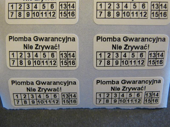 Plomby gwarancyjne 20x10 akrylit kruszące 500szt twój nadruk !