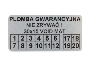 Naklejki gwarancyjne 30x15 void mat 500szt twój nadruk !